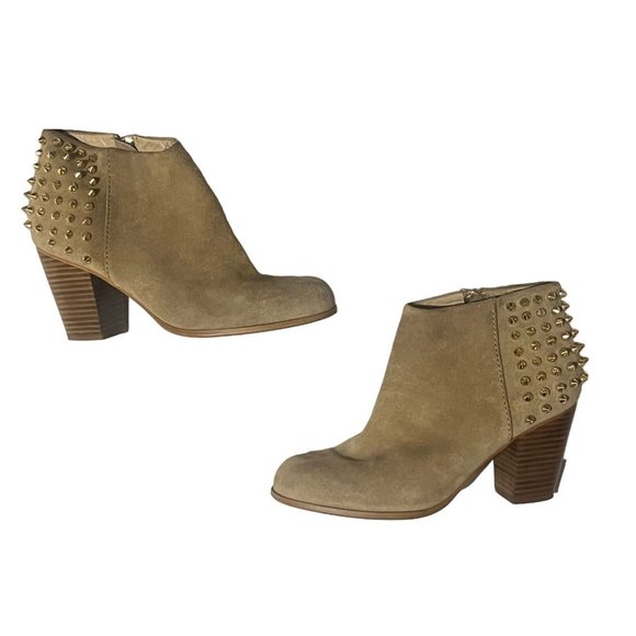 Zara Suede Leather Ankle Booties With Gold Studs Camel Beige Tan Dancing Size 38 - Picture 5 of 10